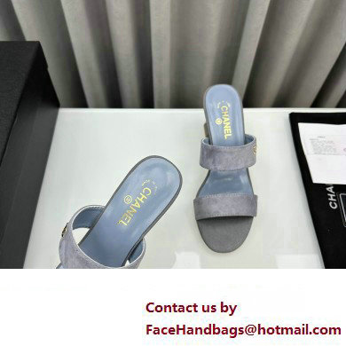 Chanel Kid Suede  &  Imitation Pearls Mules G45685 Gray 2024